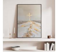 lianyibo 1 pezzo di arte murale cristiana moderna della Santa Croce stampa su tela di Gesù dipinti poster in oro e beige decorazione delle Scritture 50x70 cm senza cornice