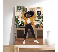 lianyibo 1 pezzo di arte murale su tela con donna moderna, ragazza afro che balla con le cuffie, stampa, poster per amanti della musica urbana, decorazione per la casa (80 x 120 cm/senza cornice)