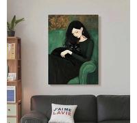 lianyibo 1 pezzo di donna che coccola un gatto nero su un divano verde, poster su tela, arte murale moderna e minimalista per l'arredamento del soggiorno (20x30 cm/cornice interna)