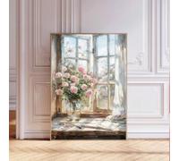 lianyibo 1 pezzo di rose rosa e davanzale su tela poster arte murale floreale estetica per soggiorno per cameretta dei bambini cornice 30x40 cm