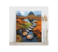 lianyibo 1 pezzo di stampa su tela con paesaggio di montagna nebbioso sentiero con pietre paesaggio naturale pacifico per l'arredamento del soggiorno cornice 50x75 cm