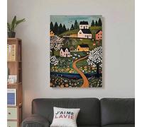 lianyibo 1 pezzo di stampa su tela con paesaggio rustico, vivace scena di campagna, pecore e uccelli, decorazione da parete per soggiorno (20x30 cm/cornice interna)