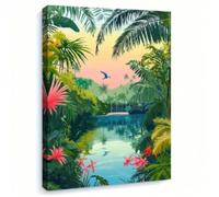 lianyibo 1 pezzo di stampa su tela con paesaggio tropicale della giungla e del fiume scena botanica vibrante per soggiorno ufficio decorazione naturale struttura 40x60 cm