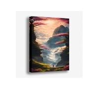 lianyibo 1 pezzo di stampa su tela con paesaggio, viaggio nella valle di montagna nebbiosa, con alberi in fiore rosa, per camera da letto, soggiorno, 60x80 cm, senza cornice