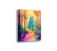 lianyibo 1 pezzo di stampa su tela di un castello fantasy - Paesaggio della foresta incantata, poster da sogno per l'arredamento del soggiorno (20x30 cm/cornice interna)