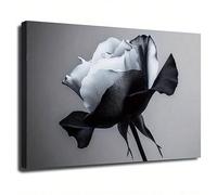 lianyibo 1 pezzo di stampa su tela monocromatica con rose bianche e nere - Eleganti stampe floreali e botaniche per l'arredamento del soggiorno (70x110 cm/cornice interna)