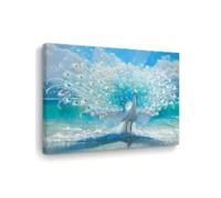lianyibo 1 pezzo di tela da parete con pavone bianco maestoso e oceano, per la decorazione del soggiorno, stampa di un paesaggio costiero tranquillo nei toni del blu, 20x30 cm, senza cornice.