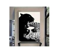 lianyibo 1 pezzo, due leopardi che combattono contro la fauna selvatica, stampe su tela, poster a contrasto in bianco e nero, decorazione per soggiorno (50x70 cm/senza cornice)