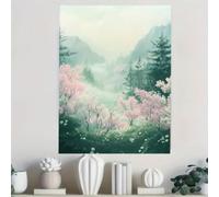 lianyibo 1 pezzo Misty Mountain Cherry Blossom Canvas Wall Art Stampa Paesaggio primaverile tranquillo Decorazione floreale naturale eterea Telaio 60x90cm