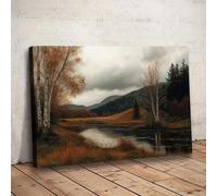 lianyibo 1 quadro su tela con paesaggio autunnale rustico stampa di un tranquillo paesaggio boschivo betulle e riflessi sul lago cornice 20x30 cm