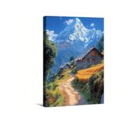 lianyibo 1 quadro su tela raffigurante una scena di villaggio con un sentiero tortuoso in terra battuta, stampe di poster di montagne innevate, decorazione per soggiorno (30x40 cm/cornice interna)