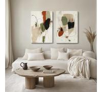 lianyibo 2 pezzi di arte murale su tela astratta verde oliva marrone nero, colori e forme terrosi minimalisti moderni, stampa per la casa (70x90cmx2/cornice interna)