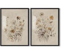 lianyibo 2 pezzi, stampa su tela botanica con fiore di rosa e schizzo grigio nero, per camera da letto, bagno, soggiorno, ufficio, arredamento (50x70 cm x 2/senza cornice)