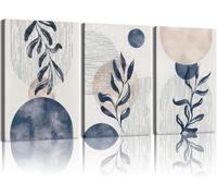lianyibo 3 Pezzi Boho Wall Art Navy Blue Botanical Canvas Watercolor Geometric Posters Prints for Living Room Bedroom Office(60x90cmx3/Inner frame)