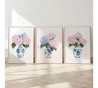 lianyibo 3 stampe di ortensie rosa e blu arte murale botanica cineseria poster di fiori in vaso per l'arredamento del soggiorno cornice 20x30cmx3