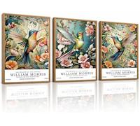 lianyibo 3Pcs William Morris Hummingbird Canvas Wall Art Botanical Floral Bird Poster Prints Living Room Bedroom Office Decor(70x100x3/Frameless)