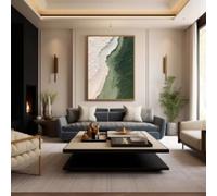 lianyibo Dipinto su tela Green Ocean, tono neutro, arte delle onde, Wabi-Sabi testurizzato, decorazione da parete per soggiorno, cornice 80x120 cm