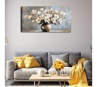 lianyibo Grande stampa su tela floreale vintage con eleganti fiori bianchi in un vaso antico, poster per soggiorno, casa e ufficio (80 x 160 cm/cornice interna)