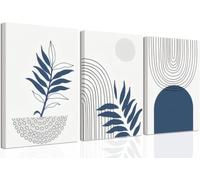 lianyibo Navy Blue Boho Canvas Wall Art Abstract Bohemian Poster Print Geometric Botanical Lines Painting for Bedroom Office(70x100cmx3/Inner frame)