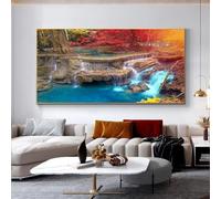 lianyibo Paesaggio Cascata naturale Tela pittura Natura Albero rosso Foresta Poster e stampe Immagini arte murale Decorazione per la casa 65x130cm senza cornice