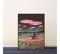 lianyibo pezzo di arte moderna, stampa su tela con incontro alieno sulla spiaggia, poster da parete a tema fantascientifico, per arredamento camera da letto e soggiorno, 80x120 cm, senza cornice