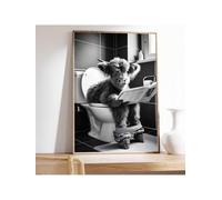 lianyibo pezzo mucca delle Highland seduta sul water che legge un giornale, decorazione da parete divertente per il bagno, stampa animali divertenti (20x30 cm/cornice interna)