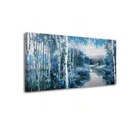 lianyibo Quadro su tela con albero, albero della vita blu, natura, verde acqua, dipinto astratto, moderno, paesaggio, decorazione per casa e ufficio (65x130 cm/cornice interna)