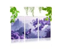 lianyibo Set di 3 stampe artistiche da parete con fiori viola sul ramo di un albero in piena fioritura, poster, immagini per la decorazione della casa (50x70cmx3/senza cornice)