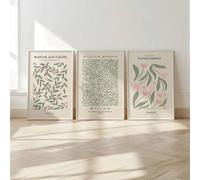 lianyibo Set di 3 stampe artistiche da parete vintage con fiori di salvia verde rosa poster su tela di arte moderna botanica per l'arredamento del soggiorno 20x30 cm x 3 senza cornice