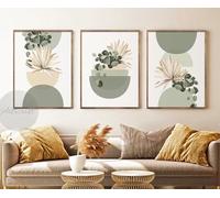 lianyibo Set di 3 stampe da parete Boho, decorazioni da parete botaniche moderne di metà secolo, stampe astratte, beige e verde, 30x40 cm, senza cornice.