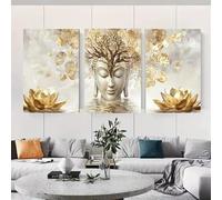 lianyibo Set di 3 stampe da parete - Buddha moderno e stampe su tela con fiori di loto per un arredamento sereno del soggiorno Stampa artistica su tela 60x70cmx3 senza cornice