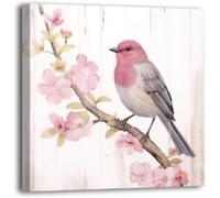 lianyibo Stampa artistica su tela con uccelli, uccello rosa su ramo, quadri con fiori rosa per soggiorno, camera da letto, cornice 80x80 cm