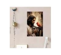 lianyibo Stampa artistica su tela Gesù con uccelli rossi, immagine cardinale, poster cristiani per la sala preghiera della chiesa, arredamento per la casa (50x75 cm/cornice interna)