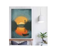 lianyibo Stampa del tramonto sul lago stampa artistica del paesaggio di lago e foresta stampa artistica della natura della foresta arte moderna da parete decorazione boho poster 50x75cm senza cornice