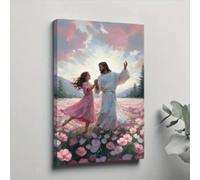 lianyibo Stampa su tela Gesù rosa che balla con una ragazza, stampa artistica su tela Ballando con Gesù, decorazione murale vintage cristiana di Gesù, 70x110 cm, senza cornice