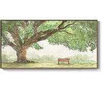 lianyibo Stampe artistiche su tela con paesaggio, grande albero, ombra, verde salvia, dipinto con panchina del parco, decorazioni per la casa (40x80 cm/cornice interna)