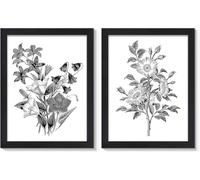 lianyibo Stampe botaniche boho vintage, poster da parete in tela floreale in bianco e nero, opera d'arte rustica per l'arredamento del soggiorno (40x60cmx2/cornice interna)