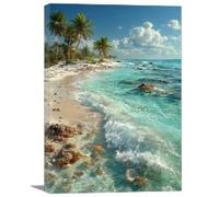lianyibo Stampe su tela con paesaggi spiaggia naturali, poster costieri estivi dell'oceano, stampe sulla spiaggia della galleria Preppy, decorazioni per la stanza (50x75 cm/cornice interna)