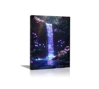 lianyibo Stampe su tela di paesaggio naturale moderno, decorazione da parete con cascata di lucciole nella foresta profonda, poster, decorazione per casa e ufficio (60x80 cm/cornice interna)