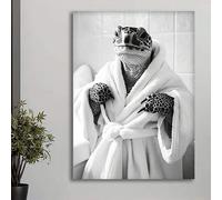 lianyibo Tartaruga retrò che indossa un accappatoio, poster divertenti per il bagno, stampa una simpatica tartaruga, decorazione per soggiorno (60x90 cm/cornice interna)