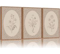 lianyibo Vintage Flower Canvas Wall Art Rustic Floral Decor, Retro Sketch Botanical Paintings Posters Prints for Living Room(70x90cmx3/Inner frame)