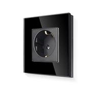 LIAONFOY Presa Schuko singola con cornice in vetro, presa da incasso, colore nero, 86 mm