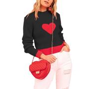 LIAOPUFUS Maglia Corta da donna a Maglia Con Un Motivo d'Amore Nel Mezzo Stile San Valentino Casual (1-Nero,L)