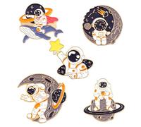 Liasun Divertente set di spille smaltate - Spilla a forma di astronauta e balena, per vestiti, borse, zaini, da donna, Metallo, Nessuna pietra preziosa