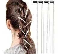 LiaSun Finte perle accessori per capelli fatte a mano perle finte catene per capelli clip per capelli matrimonio filo di perle artificiali per trecce per donne, confezione da 4