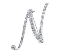 LiaSun Spille A-Z con 26 lettere placcate in argento, spilla con iniziale, in cristallo trasparente, Metallo, Pietra sintetica