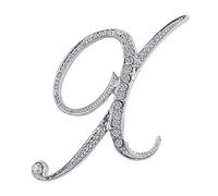 LiaSun Spille A-Z con 26 lettere placcate in argento, spilla con iniziale, in cristallo trasparente, Metallo, Pietra sintetica