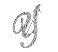 LiaSun Spille A-Z con 26 lettere placcate in argento, spilla con iniziale, in cristallo trasparente, Metallo, Pietra sintetica