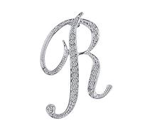 LiaSun Spille A-Z con 26 lettere placcate in argento, spilla con iniziale, in cristallo trasparente, Metallo, Pietra sintetica