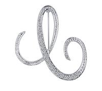 LiaSun Spille A-Z con 26 lettere placcate in argento, spilla con iniziale, in cristallo trasparente, Metallo, Pietra sintetica